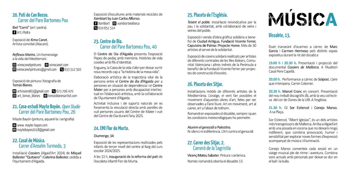 Tot preparat per gaudir de l’art i la música pels carrers i cases d’Algaida, amb la cultura entesa com un punt de trobada, de convivència i de reivindicació. Més info a: 
essaig.cat/2025/09/09/aqu…