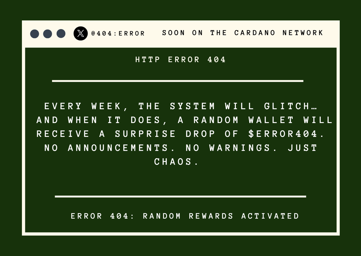 ⚠️ SYSTEM GLITCH DETECTED ⚠️
👉Stay glitched. Stay ready.
#ERROR404 #Cardano #ADA #MemeCoin #Crypto