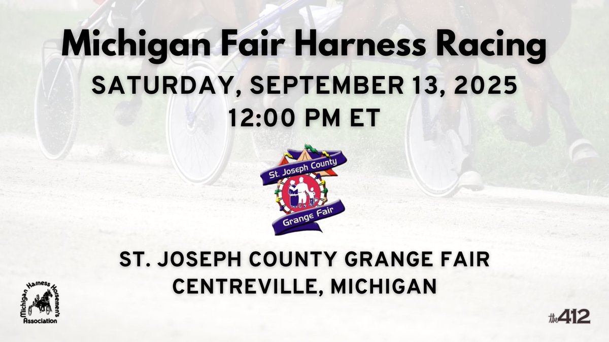 412comms's tweet image. Live from misty Michigan, it's 8 races from the St. Joseph County Grange Fair in Centreville this afternoon!

Catch the action live or on replay at the412.info/091325Centrevi…