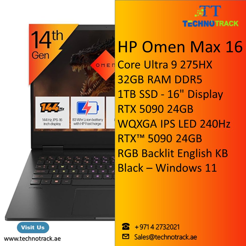 technotrackdxb's tweet image. GAMERS, YOUR DREAM MACHINE IS HERE!
HP Omen Max 16
⚡ RTX 5090 – 24GB
⚡ Intel® Core™ Ultra 9 275HX
⚡ 32GB RAM DDR5 | 1TB NVMe SSD
⚡ 16" 240Hz WQXGA IPS | Windows 11

☎  +971 4 2732021
✉  Sales@technotrack.ae

#GamingUAE #RTX5090 #HPOmen #GamersLife #TechDeals