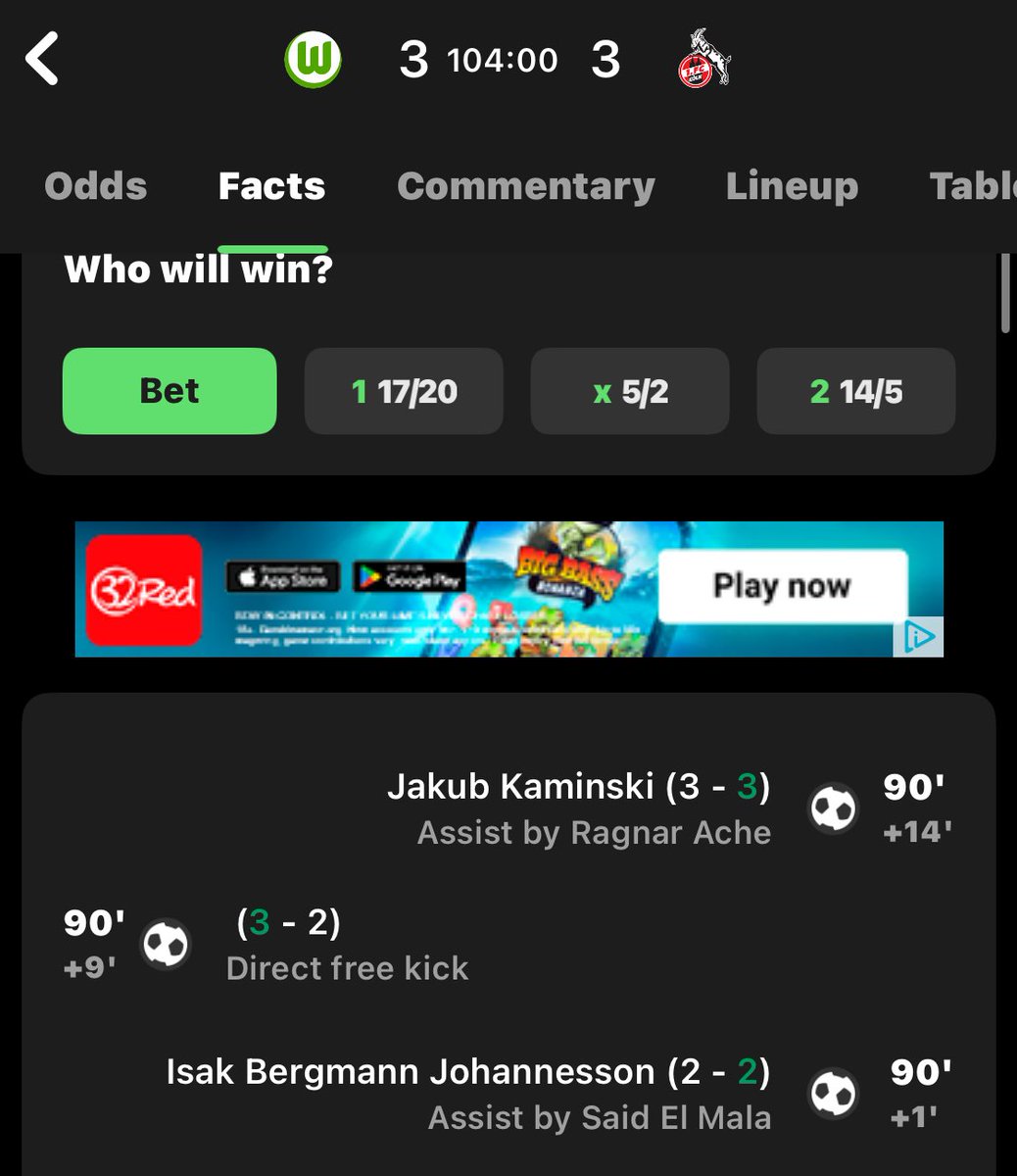 Mate this is insane.

Koln loanee Jakub Kaminski has just equalised in the 104th minute against Wolfsburg.

GUESS WHO HE’S ON LOAN FROM