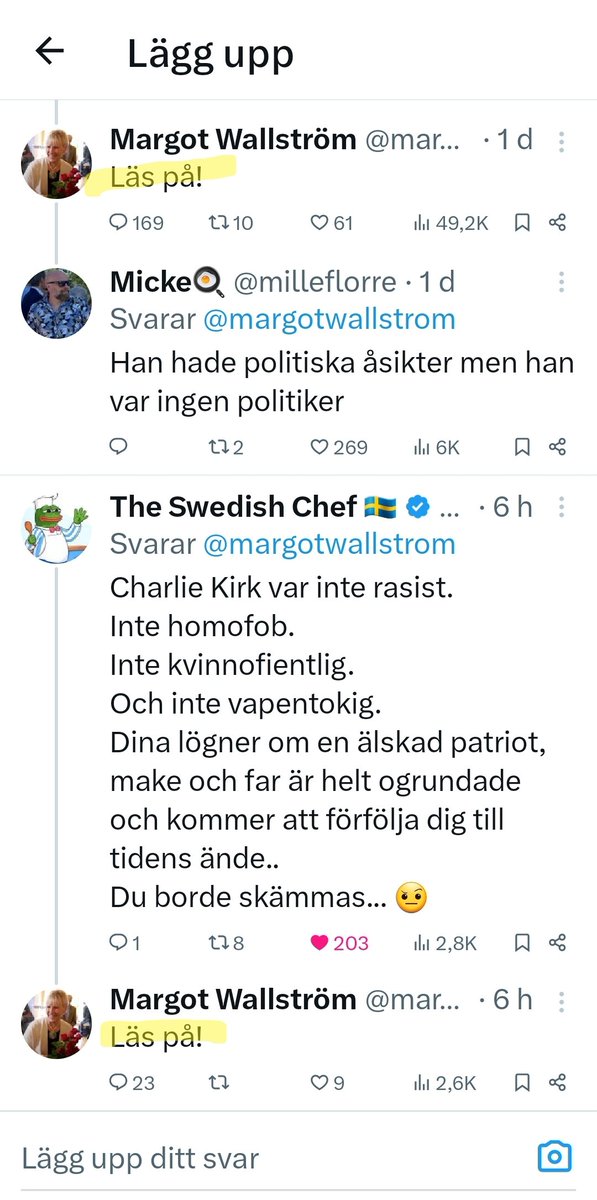 Agnils's tweet photo. Margot Wallström. Vilken pinsamt ignorant politiker. Hennes enda svar till folk som försöker förklara för henne hur fel hon har är: "Läs på!" Ingen förklaring, ingen diskussion. Det ger förstås vid hand att hon inte har en aning om vad hon pratar om.  

Bara antaganden. https://t.co/LgfX1BUgSz