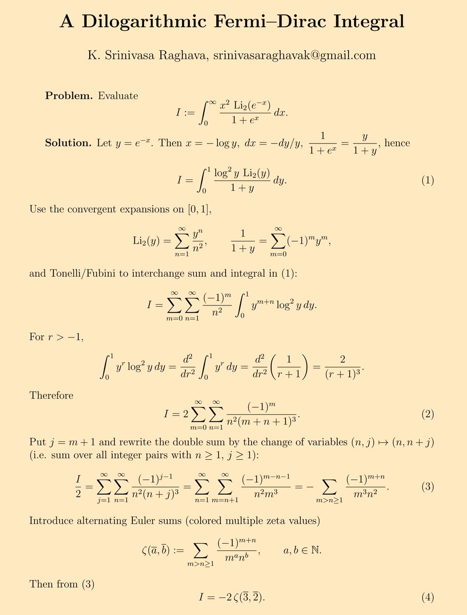 SrinivasR1729's tweet image. A beautiful Dilogarithmic Fermi-Dirac Integral @ChetuyaGamma and here is my solution.