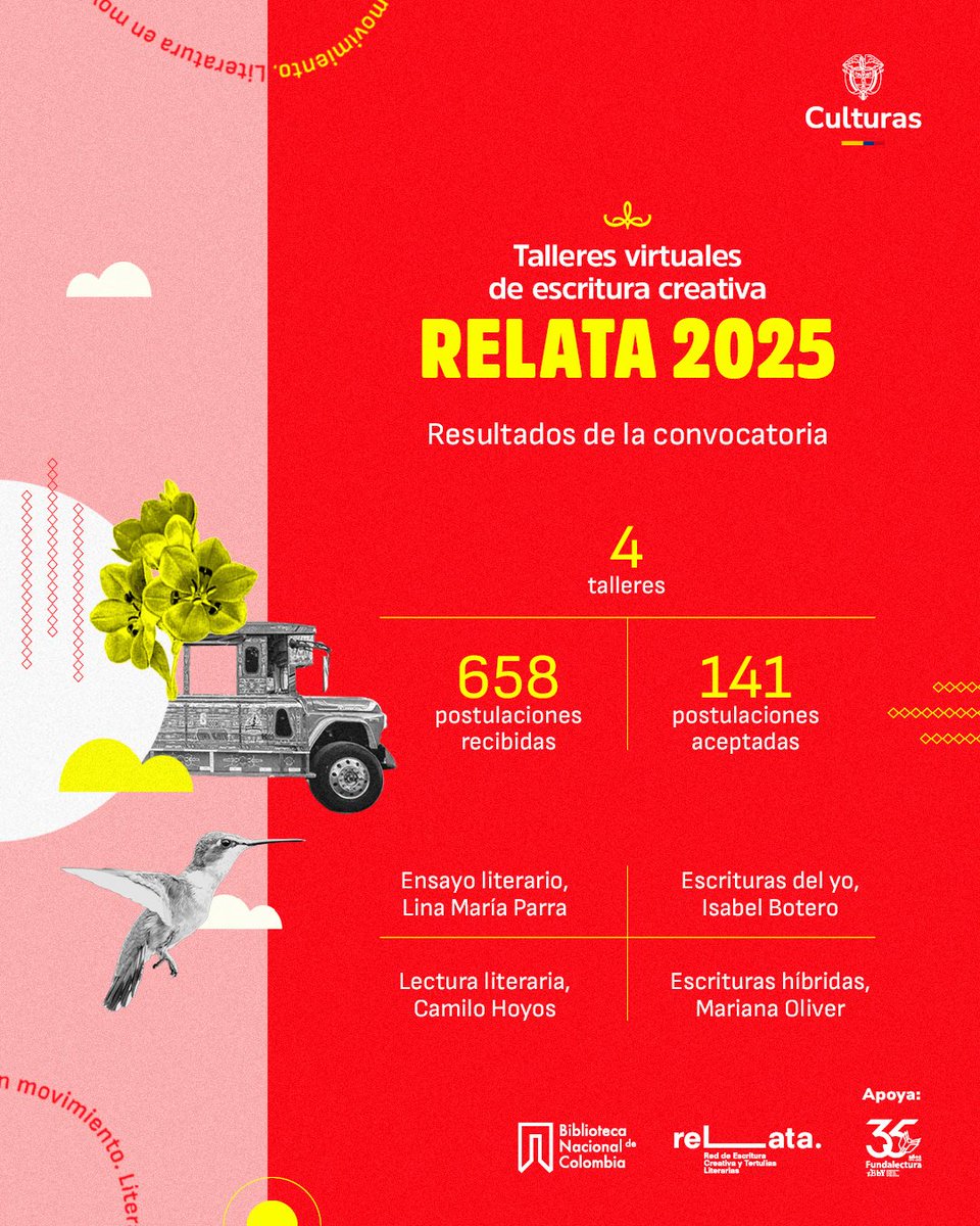 💌 ¡Revisa tu bandeja de entrada!

Agradecemos a las más de 600 personas que aplicaron a la convocatoria de los talleres virtuales de escritura creativa Relata 2025.

Consulta aquí:

bibliotecanacional.gov.co/es-co/activida…