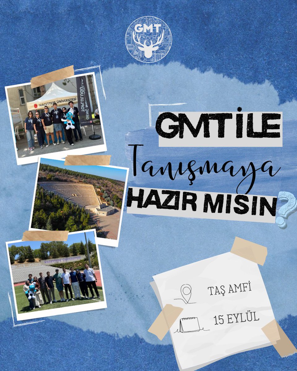 GMT Ailesi olarak ÜNİ101 sürecinde ve sonrasında hep birlikteyiz!
Bizlerle tanışmaya ve bu ailenin bir parçası olmaya hazır mısın? 🤩

15 Eylül’de Taş Amfi’de, diğer günlerde ise Beytepe Kampüsü Yemekhane Meydanı’ndaki standımızda seni bekliyoruz! 💙✨️