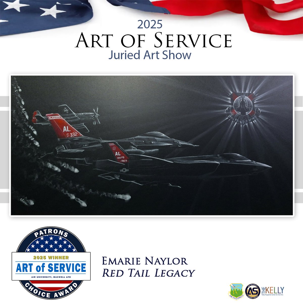 Congrats to Emarie Naylor, artist of Red Tail Legacy, for winning the Patrons Choice Award! 
Art of Service gallery: ow.ly/Qo3r50WTUr2

Thank you to all the artists, guests, and supporters who made this year’s show a success in honoring service, dedication, and creativity.