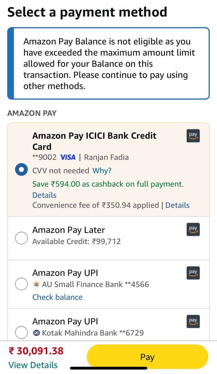 ranjan_soft_eng's tweet photo. @amazonIN @amazonpay 

Who will mention the limit of using Amazon Pay balance for Bills payments? 

Useless amazon pay balance. 

@amazon https://t.co/mcz6nz93YA