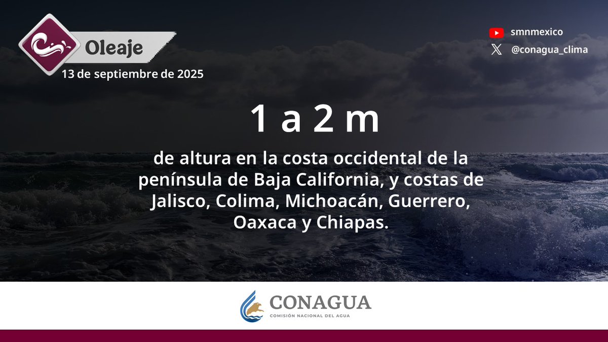 🌊 Se espera #Oleaje elevado en costas del #Pacífico mexicano durante este día.