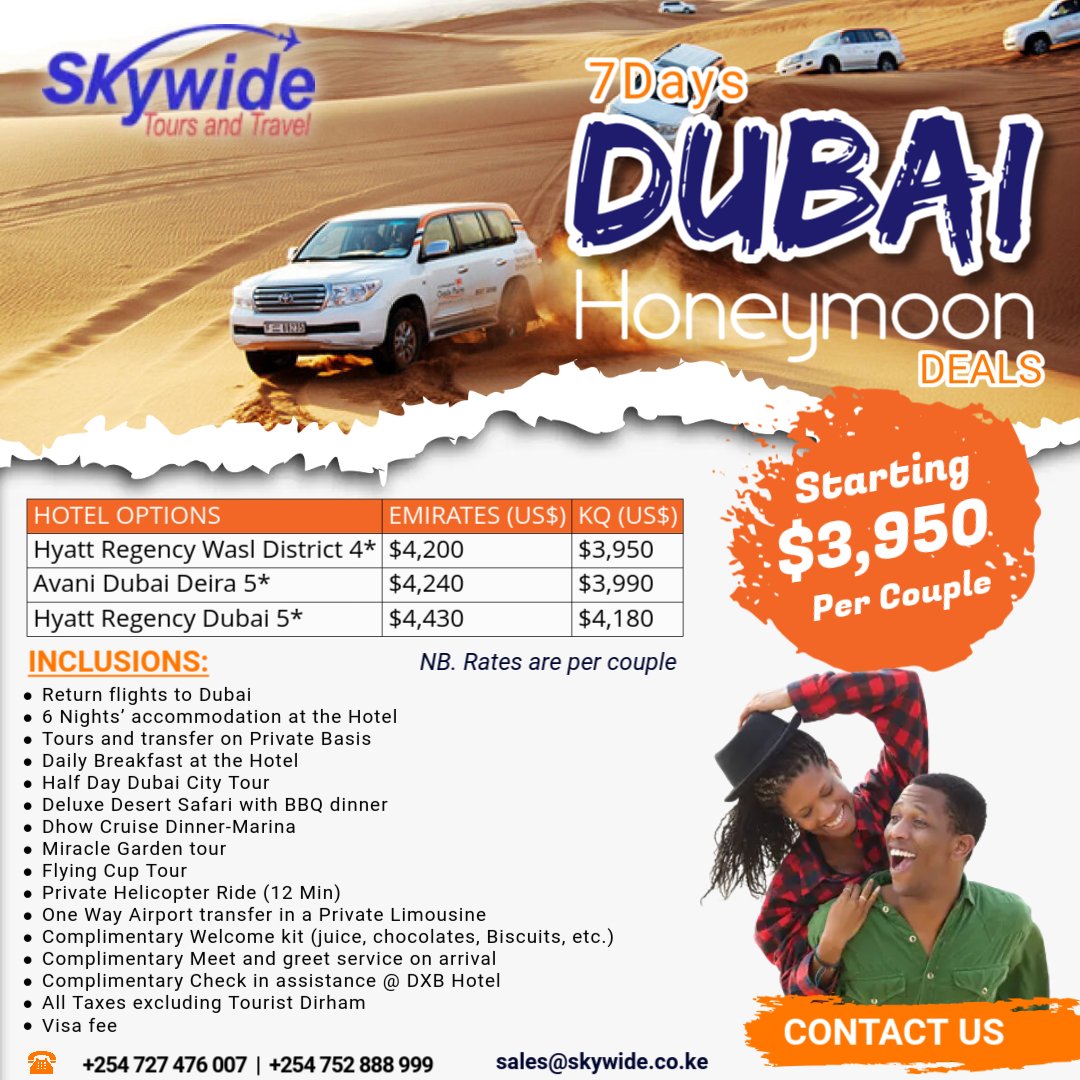 SkywideT's tweet image. Turn your honeymoon into a love story in Dubai! ✨
From romantic dhow cruises under the stars, thrilling desert safaris, to private limousine pick-ups — we’ve curated every detail so all you need to do is enjoy each other. 💕
#dubai #tembeanasywide #VacationVibes