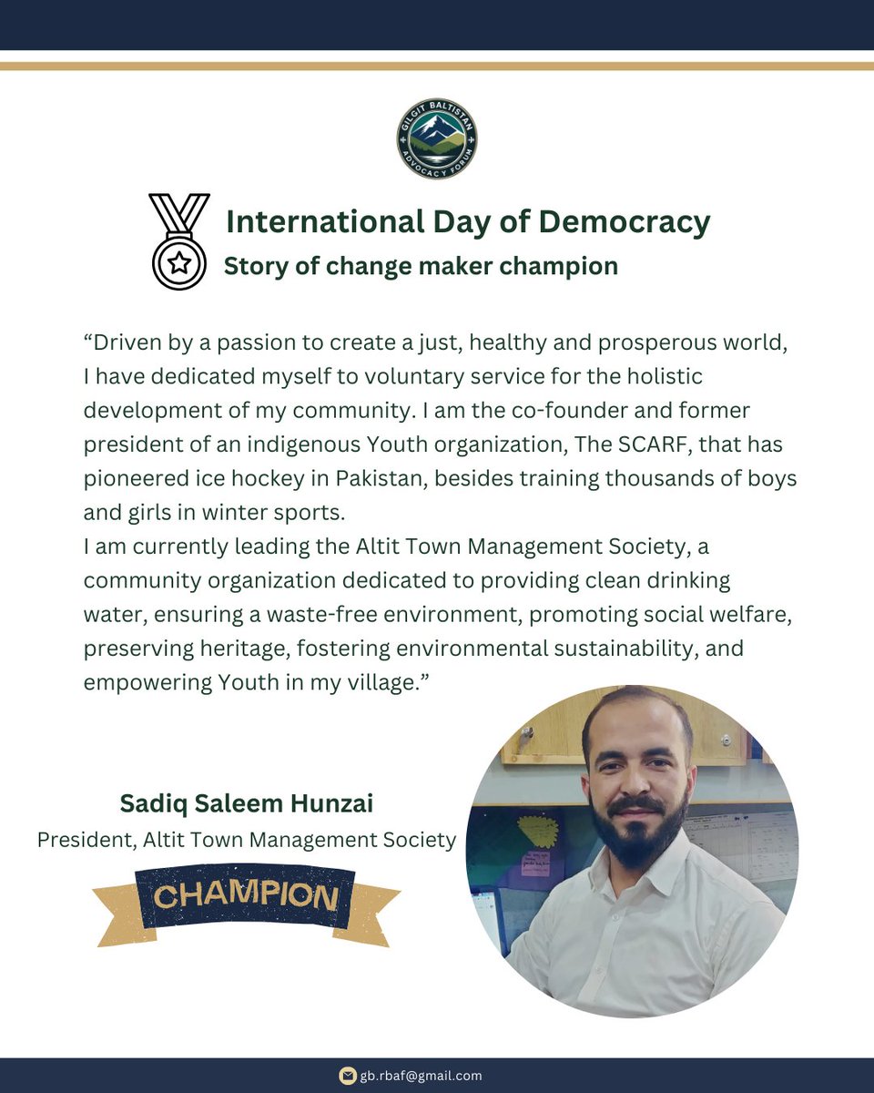 GB_RBAF's tweet photo. Stories of our champions 🏆

#InternationalDayOfDemocracy #YouthParticipation #WomenInDecisionMaking #GilgitBaltistan #GBAF #Democracy https://t.co/gIaokC5X8C