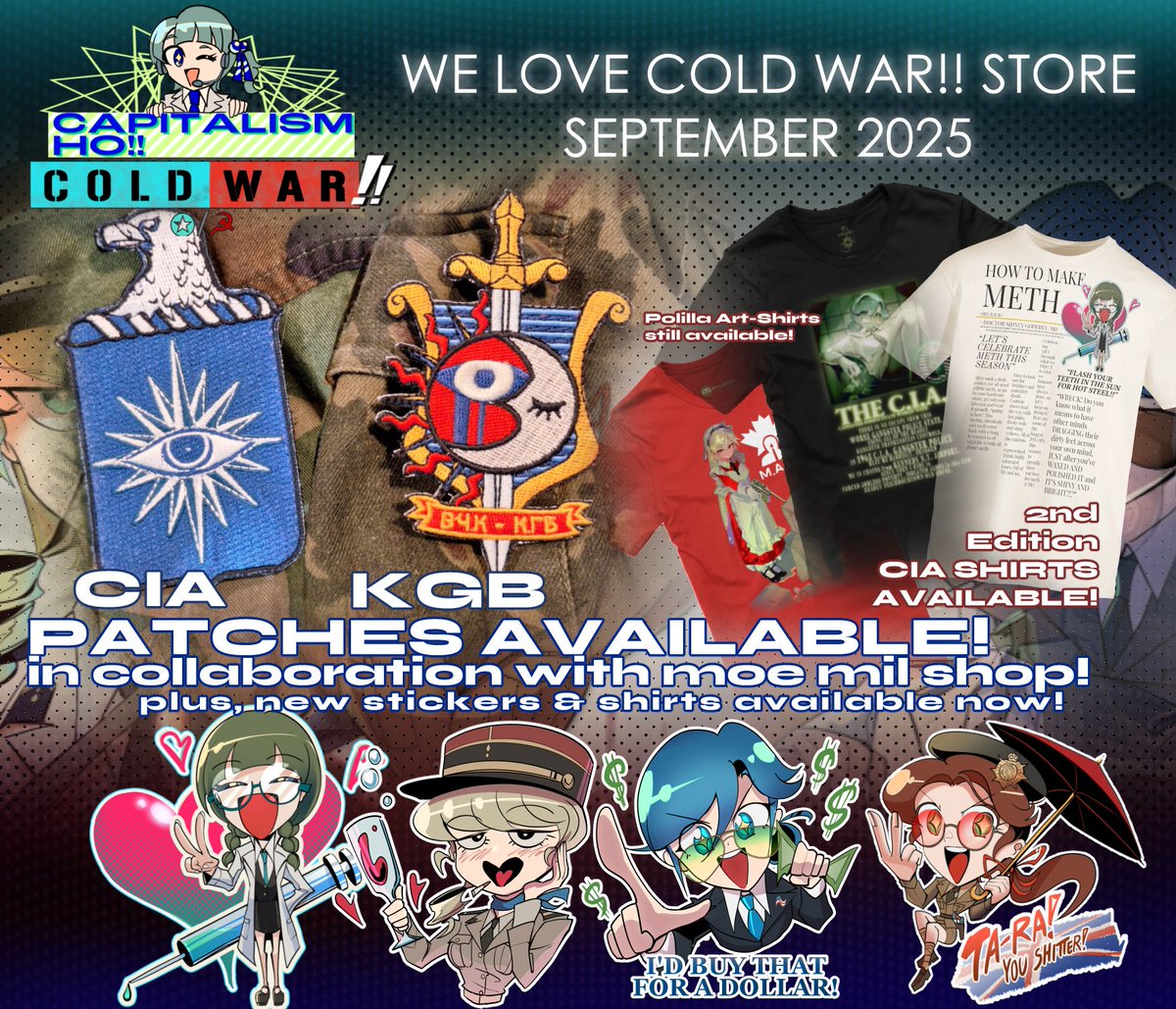 Nico Jiang ใใณๆฑ (@nicojian) on Twitter photo The We Love Cold War store is back! Now with limited run CIA & KGB PATCHES in collaboration with <a href="/MoeMilShop/">Moe Mil Shop</a> !
capitalismho.com The We Love Cold War store is back! Now with limited run CIA & KGB PATCHES in collaboration with <a href="/MoeMilShop/">Moe Mil Shop</a> !
capitalismho.com