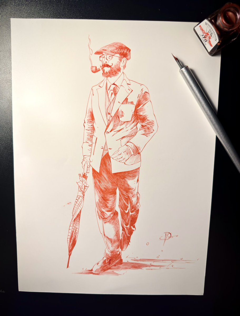 All we love to do in one drawing: fashion illustration, ink drawing, inking on old paper. #inkart #inkartwork