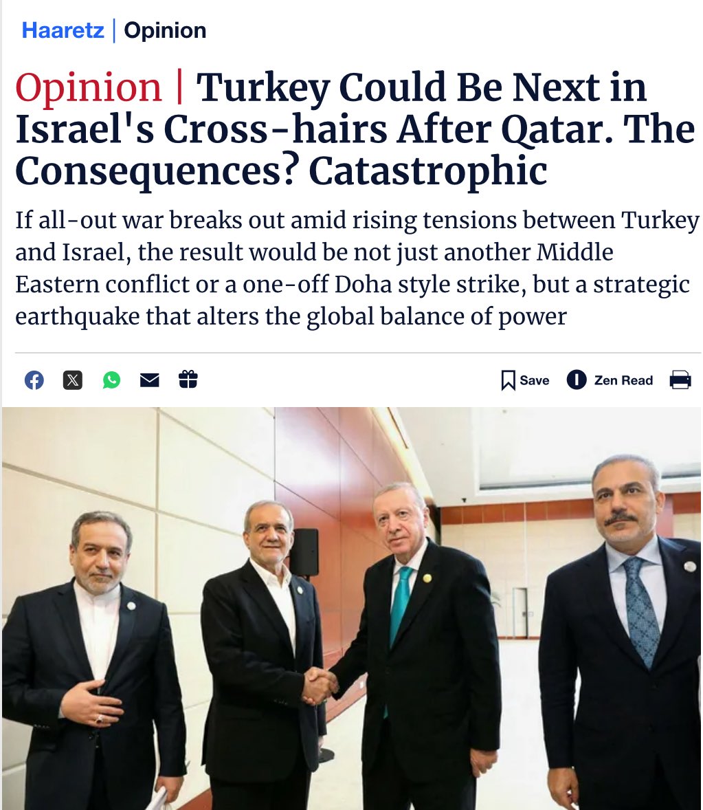 ⚡️🇮🇱JUST IN:

Haaretz reports that Turkey might be the next target for Israel following Qatar.