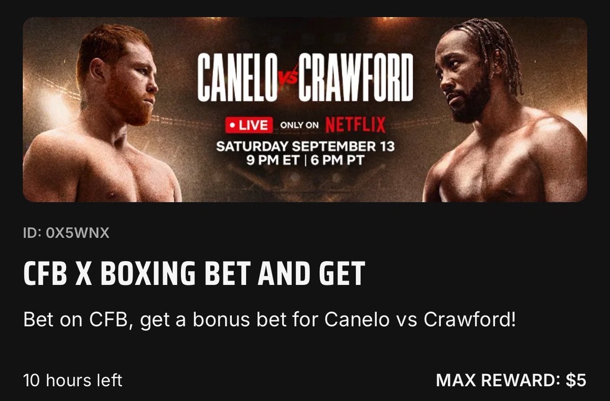 🏈 DraftKings Boxing Promo - CFB Bet &amp; Get

🏈 +110 (FV +109.6)
+EV: 0.19%
Playing: 0.04 Unit Promo Minimum

#draftkings #sports #boxing #ncaa #football