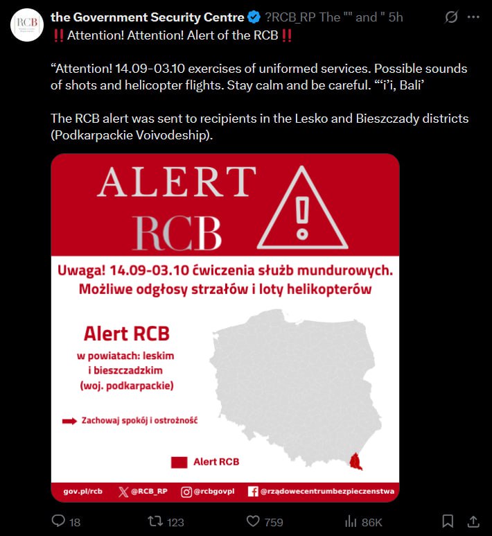 Hyper_ne0's tweet photo. Polonya Hükümeti Güvenlik Merkezi, Lublin Voyvodalığı'ndaki birden fazla yer için Hava Saldırısı Uyarıları yayınladığını açıkladı:

"Hava saldırısı tehdidi. Özellikle dikkatli olun. Hizmetlerin talimatlarını takip edin. Daha fazla duyuruyu bekleyin." https://t.co/4bQhGdeKUZ