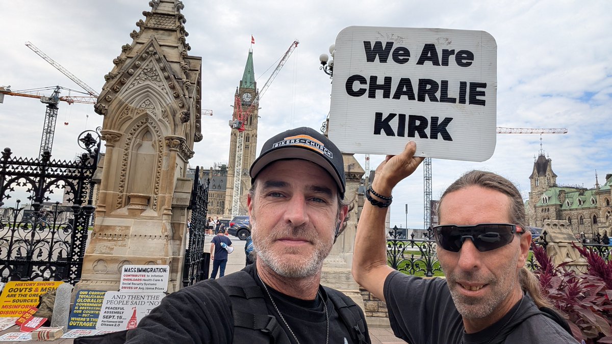 chrisdacey's tweet photo. People are paying tribute to Charlie Kirk at the gates of Parliament Hill in Ottawa https://t.co/dDkn3Xz076