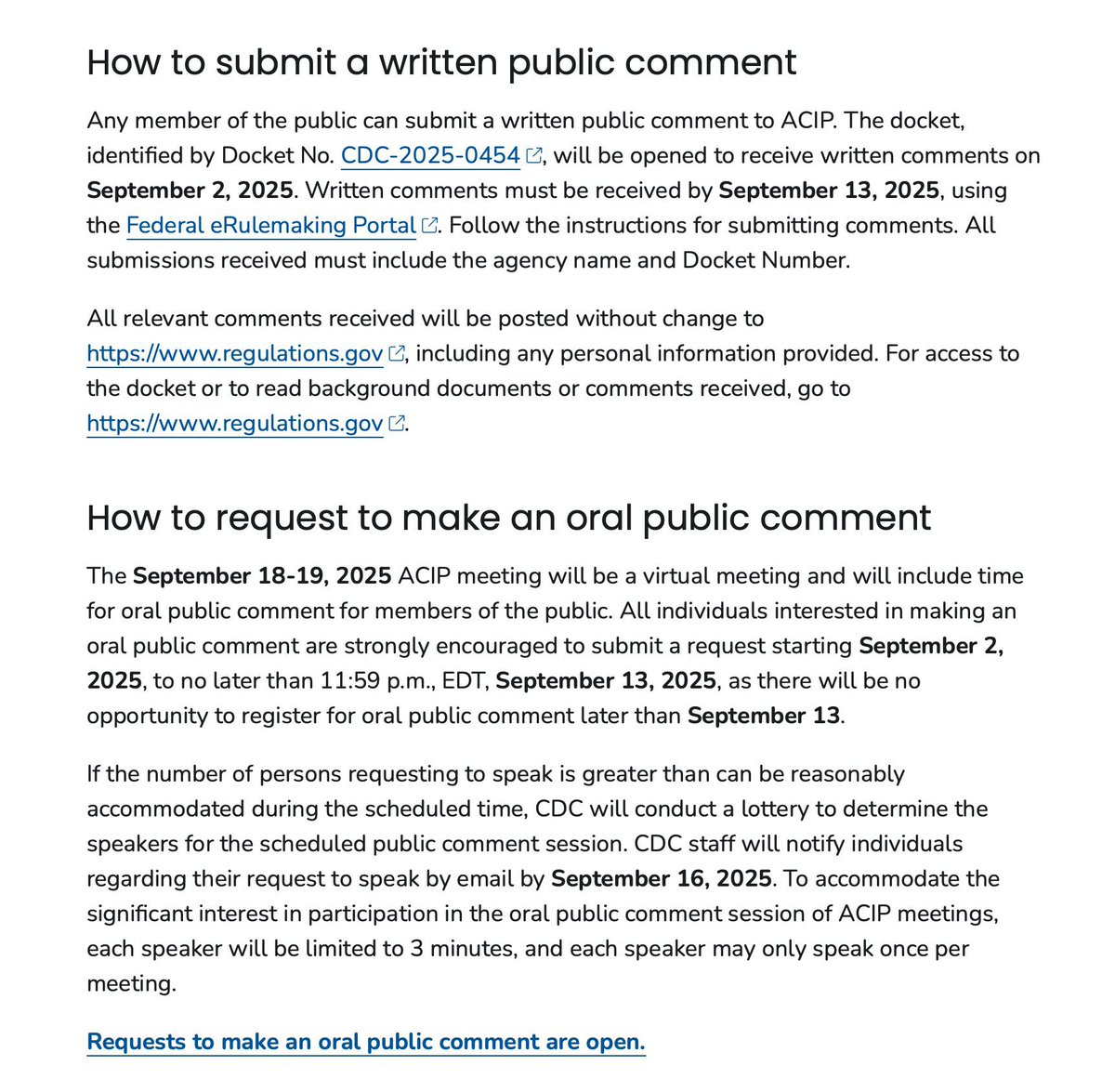 🚨 Today is the LAST DAY you can leave a public comment for the CDC’s vaccine advisory committee, which meets Sep 18.

Reports suggest they may falsely link vaccines to child deaths and restrict vaccines to ages 75 and up.

You can submit a comment here:
regulations.gov/document/CDC-2…