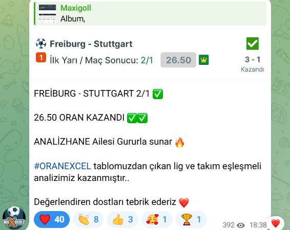 rmzfdn's tweet image. FREİBURG - STUTTGART 2/1 ✅

26.50 ORAN KAZANDI ✅✅

#ORANEXCEL tablomuzdan çıkan lig ve takım eşleşmeli analizimiz kazanmıştır..

Değerlendiren dostları tebrik ederiz ❤️

Ekstra tablolar için ve diğer admin arkadaşların tablolarını ve maç tahminlerini günlük görmek için..…