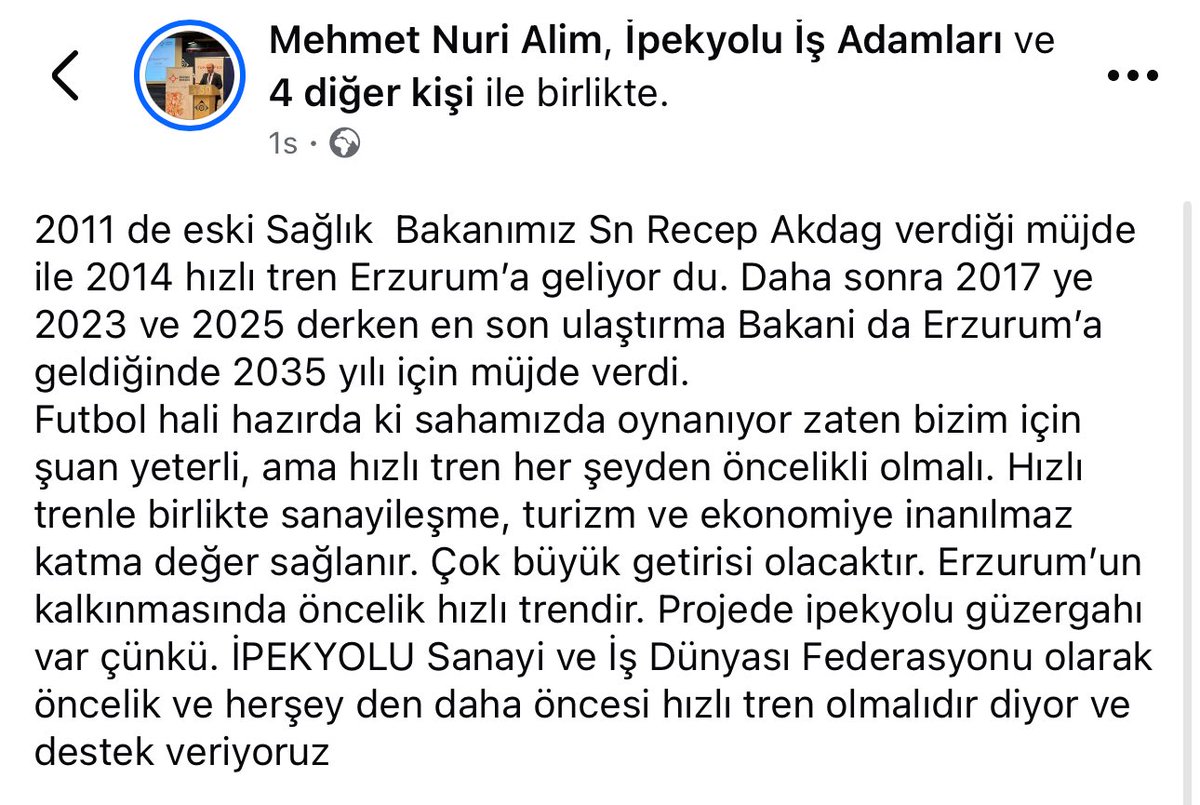 Hadi öbürüne haber yaptınız bu adamı niye yalnız bıraktınız la adam gönderiyi silmiş hem de kaç saat önce 😂😂 Naci Ergen bi savunma haberi de Nuri beye yapsaydın
#ErzurumunStadıHızlıTreniNerede #DadaşlarHızlıTrenVeStadİstiyor
