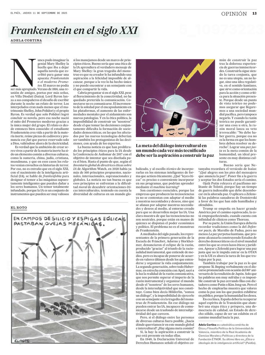 'Frankenstein en el siglo XXI'. Excel·lent article de n'Adela Cortina <a href="/el_pais/">EL PAÍS</a> <a href="/AntoniGarrell/">Antoni Garrell Guiu</a> <a href="/Jordi_Armadans/">Jordi Armadans Gil</a> <a href="/FundiPau/">FundiPau</a> <a href="/polmorillas/">Pol Morillas</a> <a href="/jduch/">Jaume Duch</a> <a href="/eniubo/">Esther Niubó</a> <a href="/coralregi/">Coral Regí Rodríguez</a> <a href="/PepeMe/">Pepe Menéndez</a> <a href="/subirats9/">joan subirats</a> <a href="/XVilaltaV/">Xavier Vilalta</a> <a href="/JosepMLozano/">Josep M. Lozano</a> <a href="/angcastineira/">Àngel Castiñeira</a>