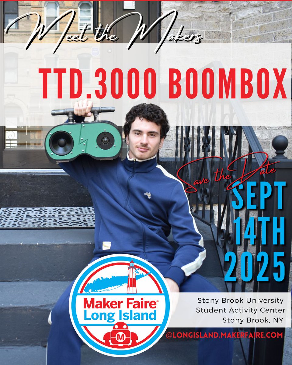 📻 #MeetTheMakers: TTD.3000 Boombox
Retro 80s look + hi-fi sound 🎶 A modular, sustainable Bluetooth boombox by maker Patrick Cronin.

🎟️ buff.ly/Jn9ykZk

⚡ Free Circuit Board Badge w/ advance tickets!
🔗 buff.ly/dY6tRGe

#TTD3000 #BluetoothBoombox #MakerFaireLI