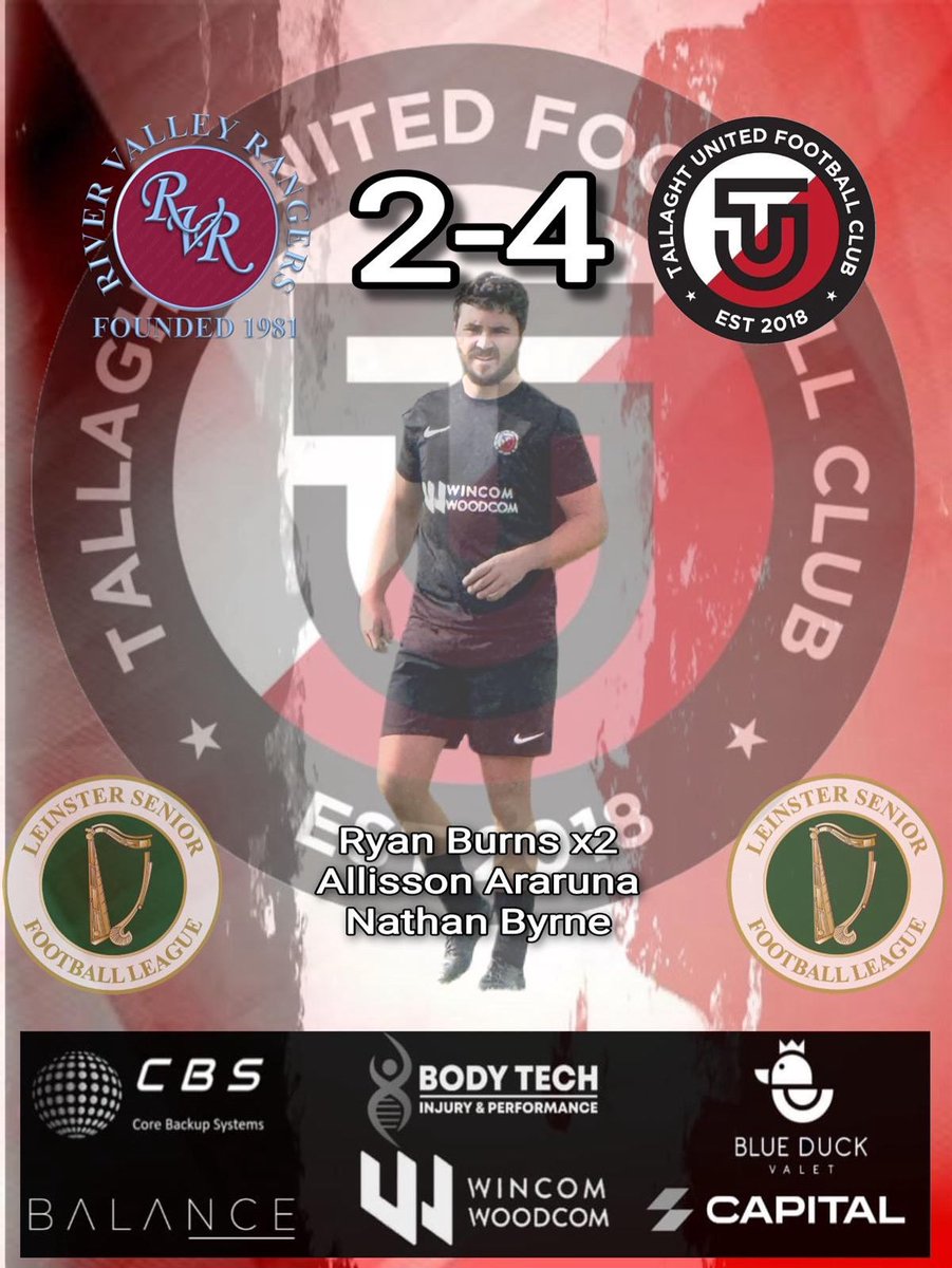 TallaghtUnited's tweet photo. ⚽️Match Result⚽️

River Valley Rangers 2-4 Tallaght United 

Our lads take all three points in a tight affair. The lads deserve the win as we battled from first minute to last.

Goal scorers
Ali ⚽️
Nathan ⚽️
Burns ⚽️⚽️

Cmon Tallaght
#TallaghtUnited https://t.co/InDCyXTvEc