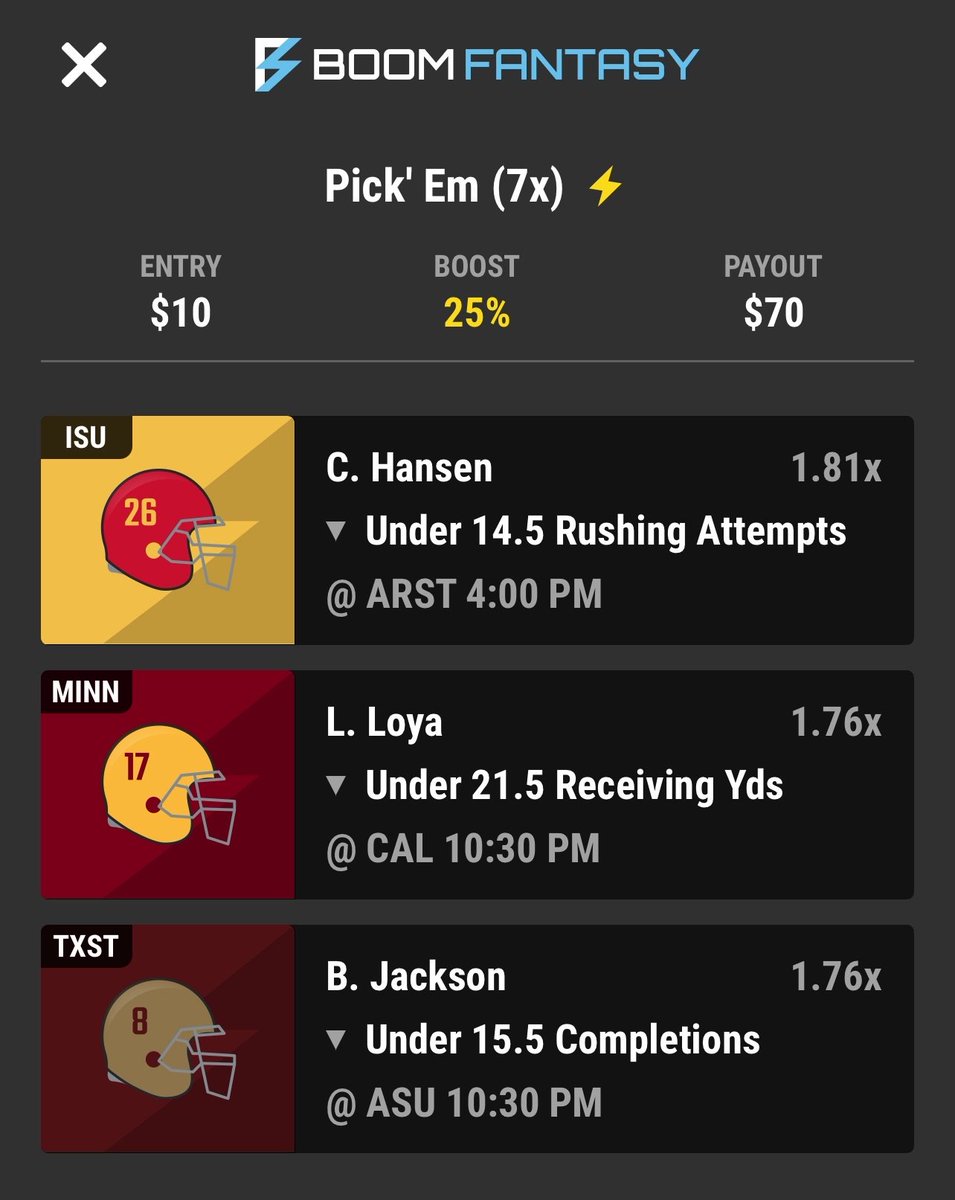 🏈 Boom Fantasy CFB Boost

🏈 +600 (FV +528.67)
+EV: 11.37%
Playing: 0.08 Unit Promo Max

#boom #boomfantasy #sports #ncaa