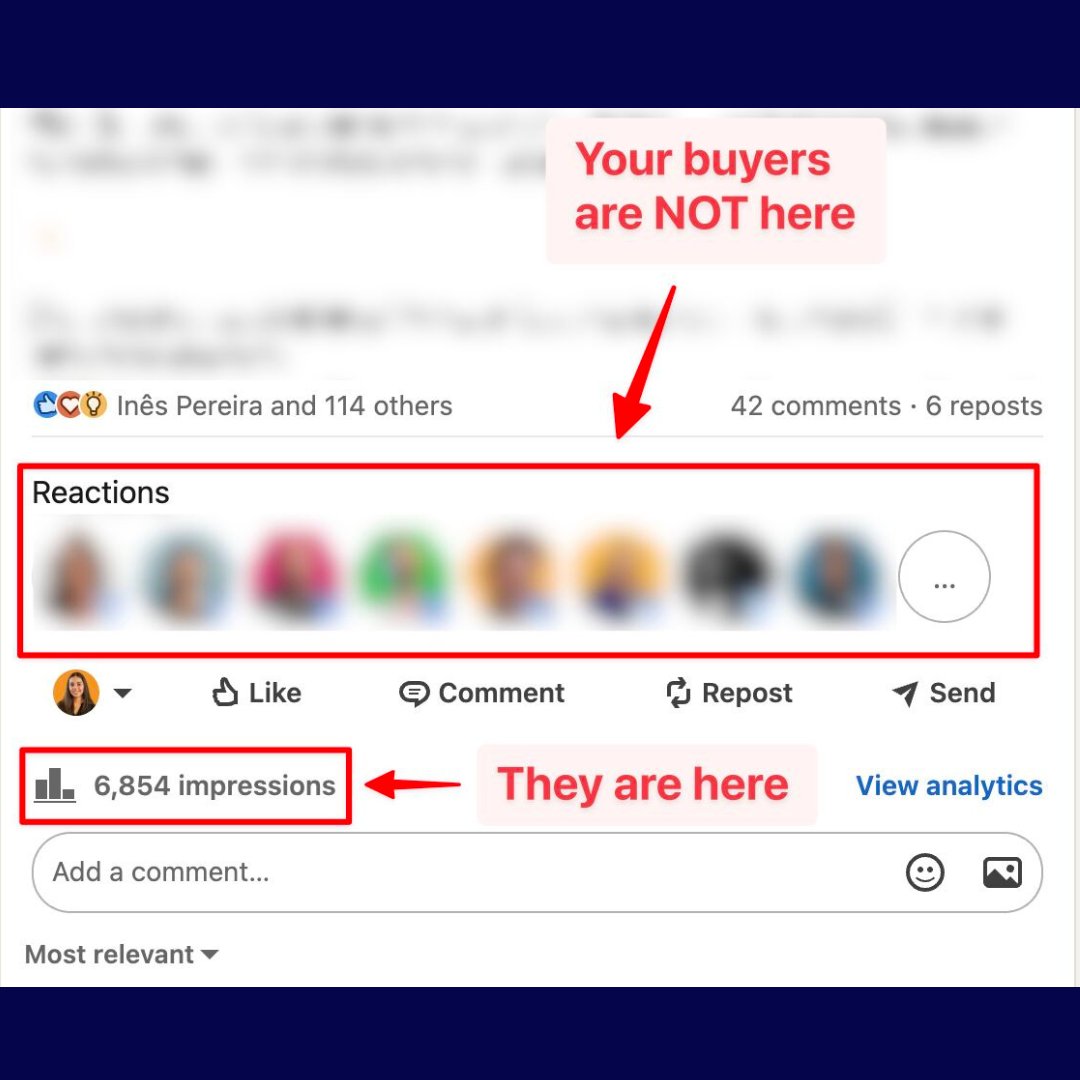 The best product does not win.  The visible product wins.  Why are post impressions important?  Those are your hidden buyers.  They won't comment.  They won't click "like."  But they notice and they read.  

Why post on social media?  To create BRAND PREFERENCE for your company.