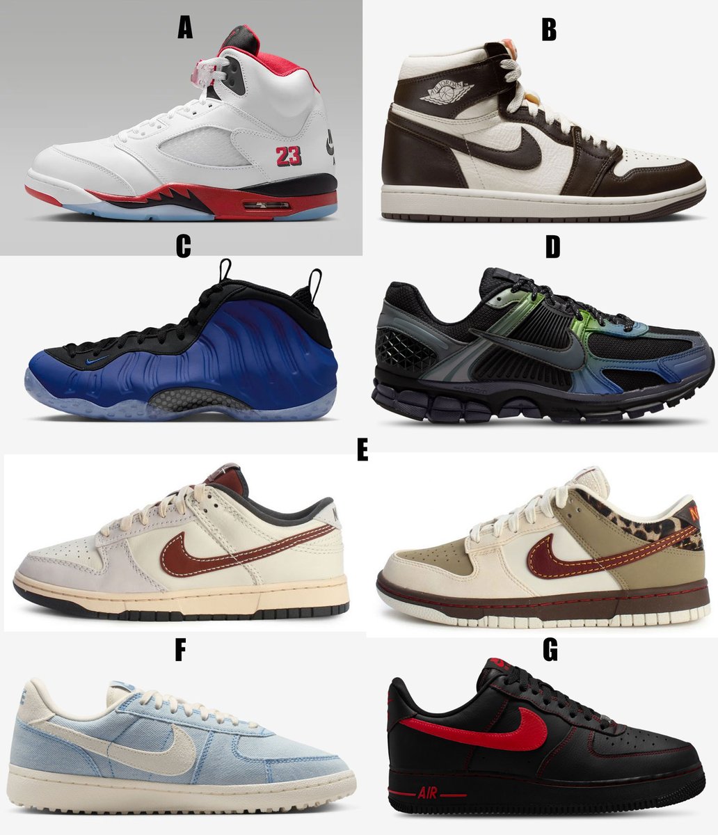 Weekly Drop Recap

A) Air Jordan 5 Retro 'Fire Red Black Tongue'
Nike- tinyurl.com/v9hscd74
Foot Locker- tinyurl.com/3r4fukzu

B) WMNS Jordan Retro 1 High OG 'Baroque Brown'
Shiekh- sovrn.co/xkr49so
Snipes- tinyurl.com/3dsj4mdd

C) Nike Air Foamposite One-