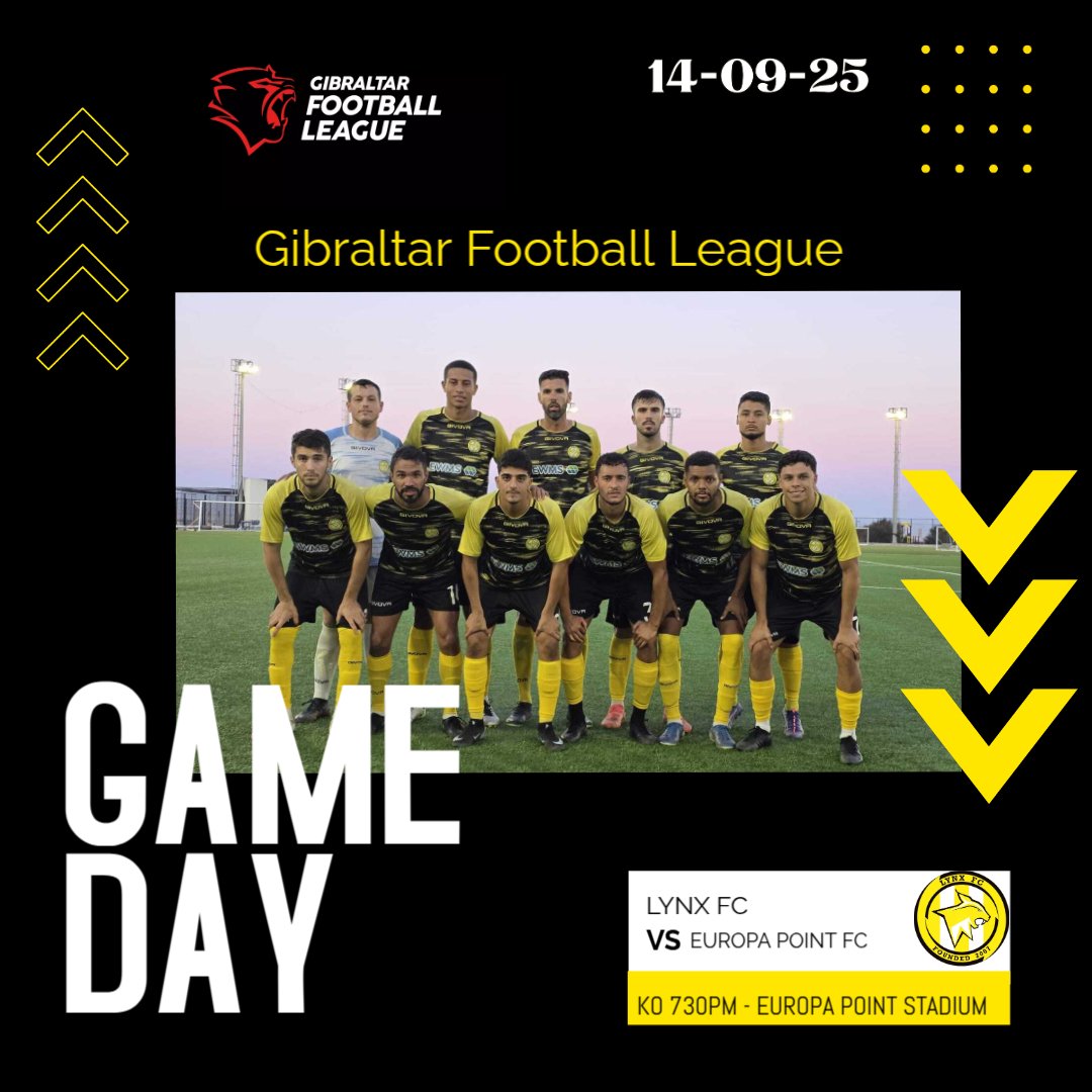 Its GAMEDAY tomorrow💪🏻💪🏻

🆚 ️Europa Point FC
🏟 Europa Point Stadium
📅14th Sept 2025
🕐 730pm
🎥 CatrinoTV Youtube or GibraltarFA TV.

Please come down and show us your support💪🏻💪🏻

Good luck team! 

#weliveforever #onefamily #lynxfc #lynxfootball #gameday #newseason #football