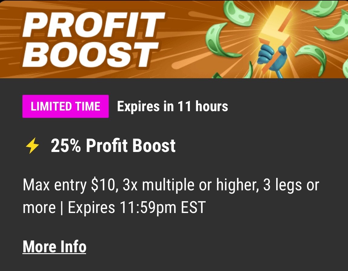 🏈 Boom Fantasy 25% Boost

🏈 +1070 (FV +977.05)
+EV: 8.58%
Playing: 0.08 Unit Promo Max

#boom #boomfantasy #sports #nfl