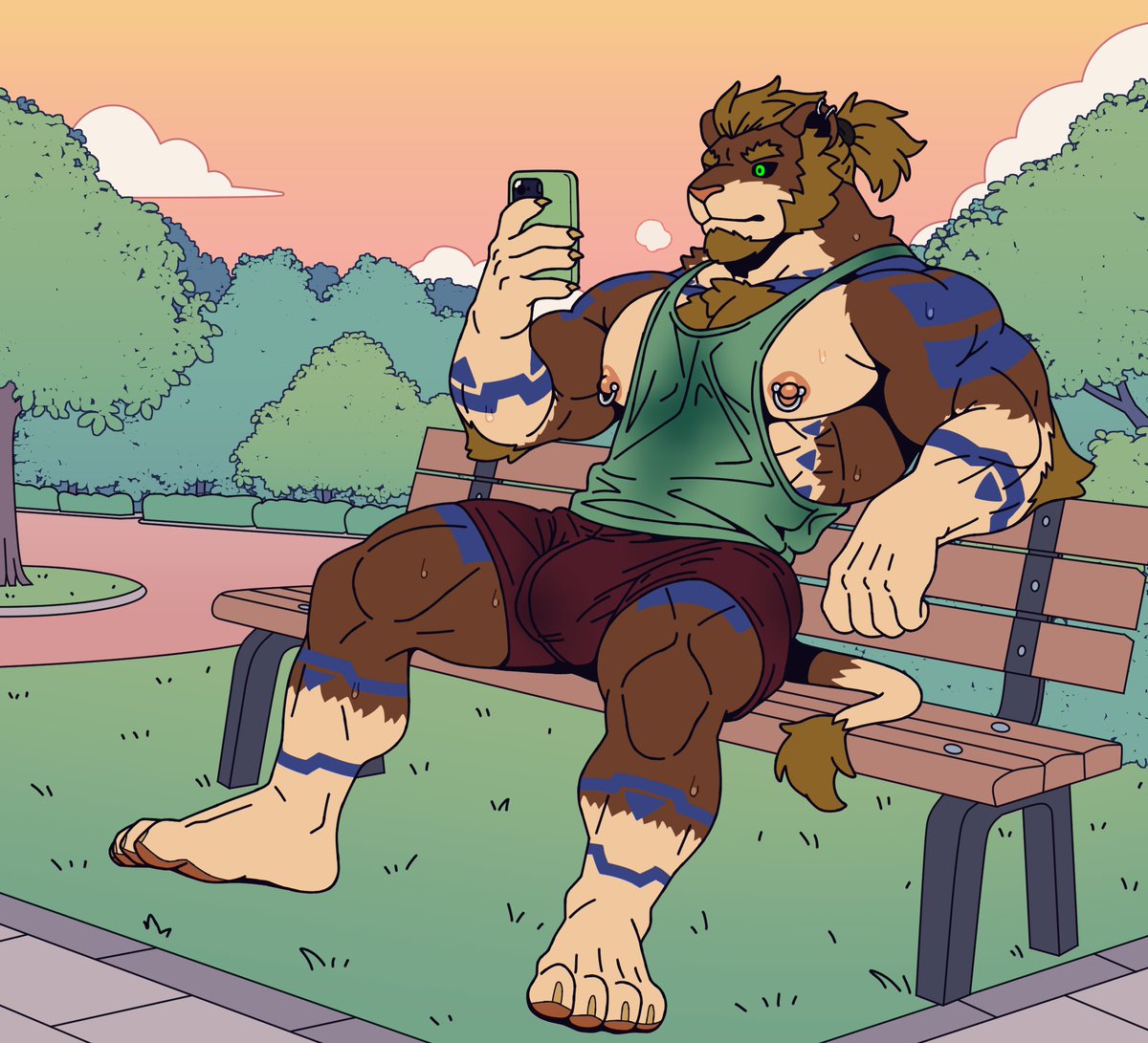 MrViviz's tweet photo. (Commission) Rest after jogging~💦
For @SolidGreenU! Thank you~❤️
#furrybara #furryartwork #nsfwart https://t.co/KuVMwMy4lX
