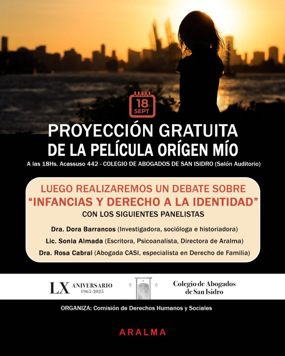 Invitamos a la proyección del documental de Aralma y Wukong Films “Origen mío”, sobre la desaparición, apropiación y trata de niñas y niños, sus secuelas psíquicas y el derecho a la identidad y a crecer en entornos familiares seguros.

Además compartimos con alegría que fue