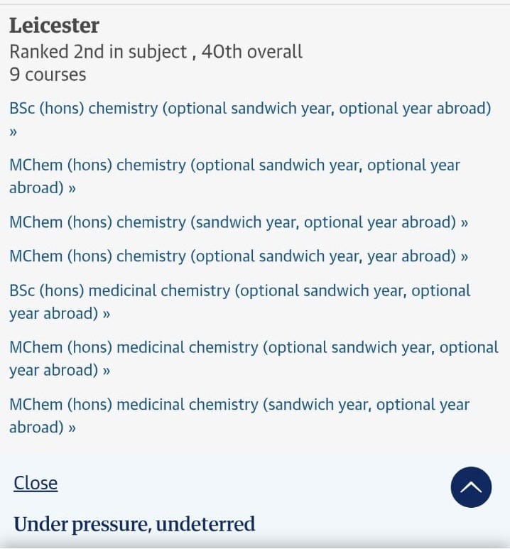 <a href="/Leicesterchem/">Leicester Chemistry</a> Ranked 2nd in UK 🥈🇬🇧… that's 1st in England 🥇🏴󠁧󠁢󠁥󠁮󠁧󠁿 -  <a href="/guardian/">The Guardian</a> University Guide 2026 - Universities ranked by subject area: Chemistry  theguardian.com/education/ng-i…