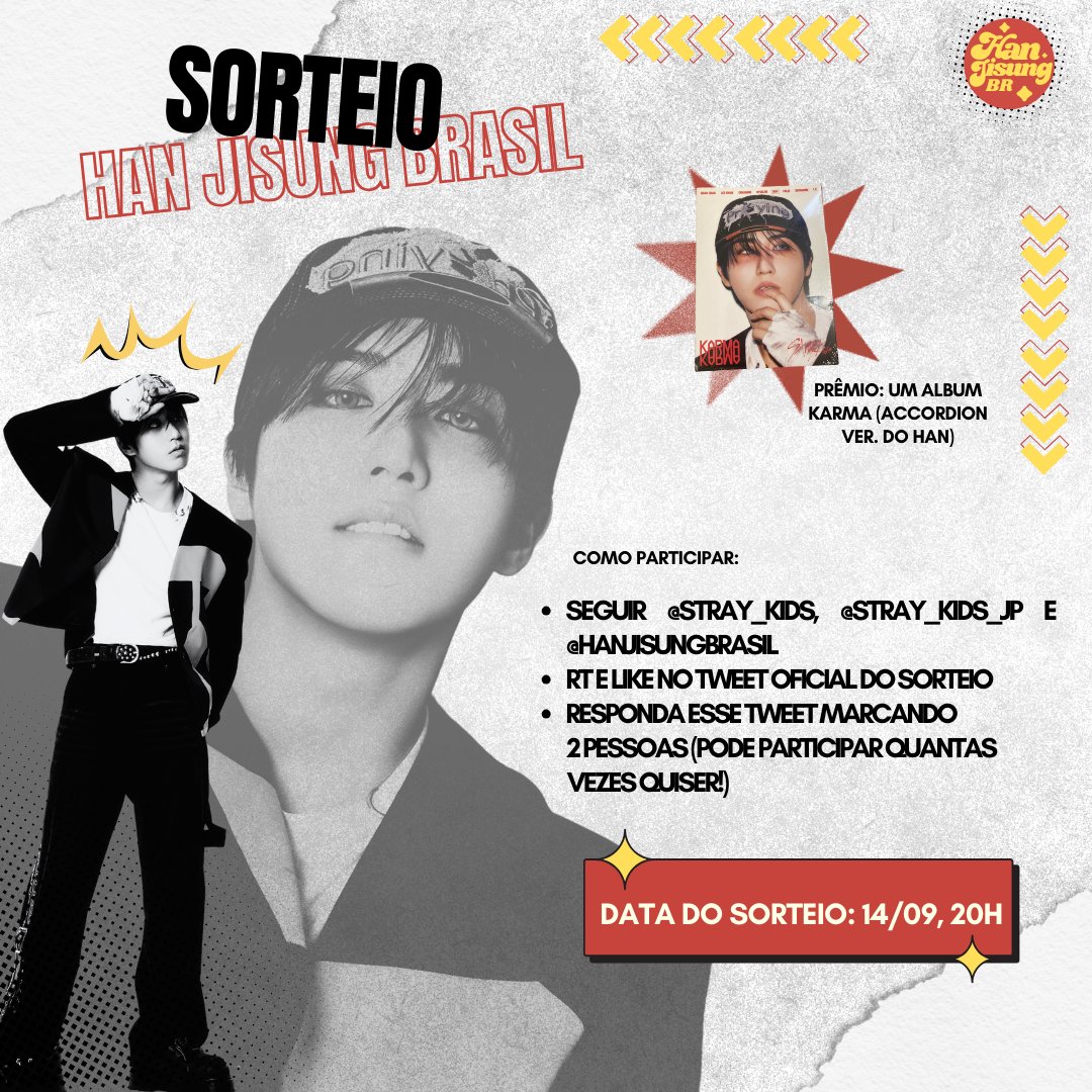 HanJisungBrasil's tweet image. 🐿🎁| SORTEIO HAN JISUNG BRASIL

No dia do aniversário do HAN, resolvemos fazer um sorteio em agradecimento a STAYs que apoiam e dão tanto amor ao nosso menino! 💕

Leia atentamente as regras abaixo e boa sorte! ✨

*O seu perfil deve estar desbloqueado no dia do sorteio!

#HAN…