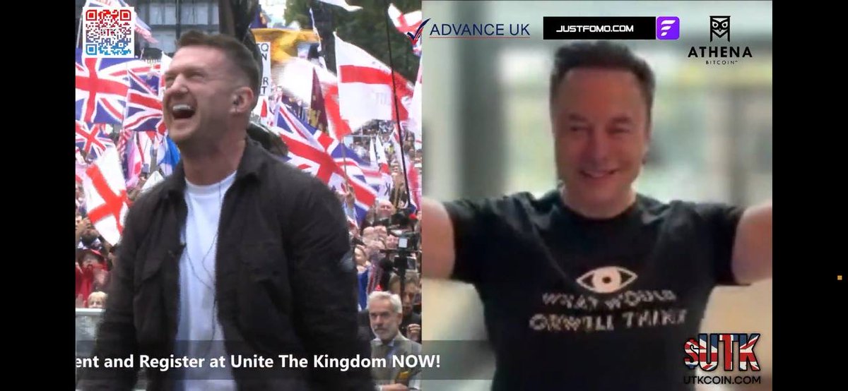 FOMODaily's tweet image. Elon Musk &amp;amp; FOMO 🔥

1M+ people for Unite The Kingdom, the biggest free speech event of our time. Right above Tommy Robinson @TRobinsonNewEra and @elonmusk, the FOMO banner flies high.

This isn’t photoshop, this is how history is made the $FOMO way.