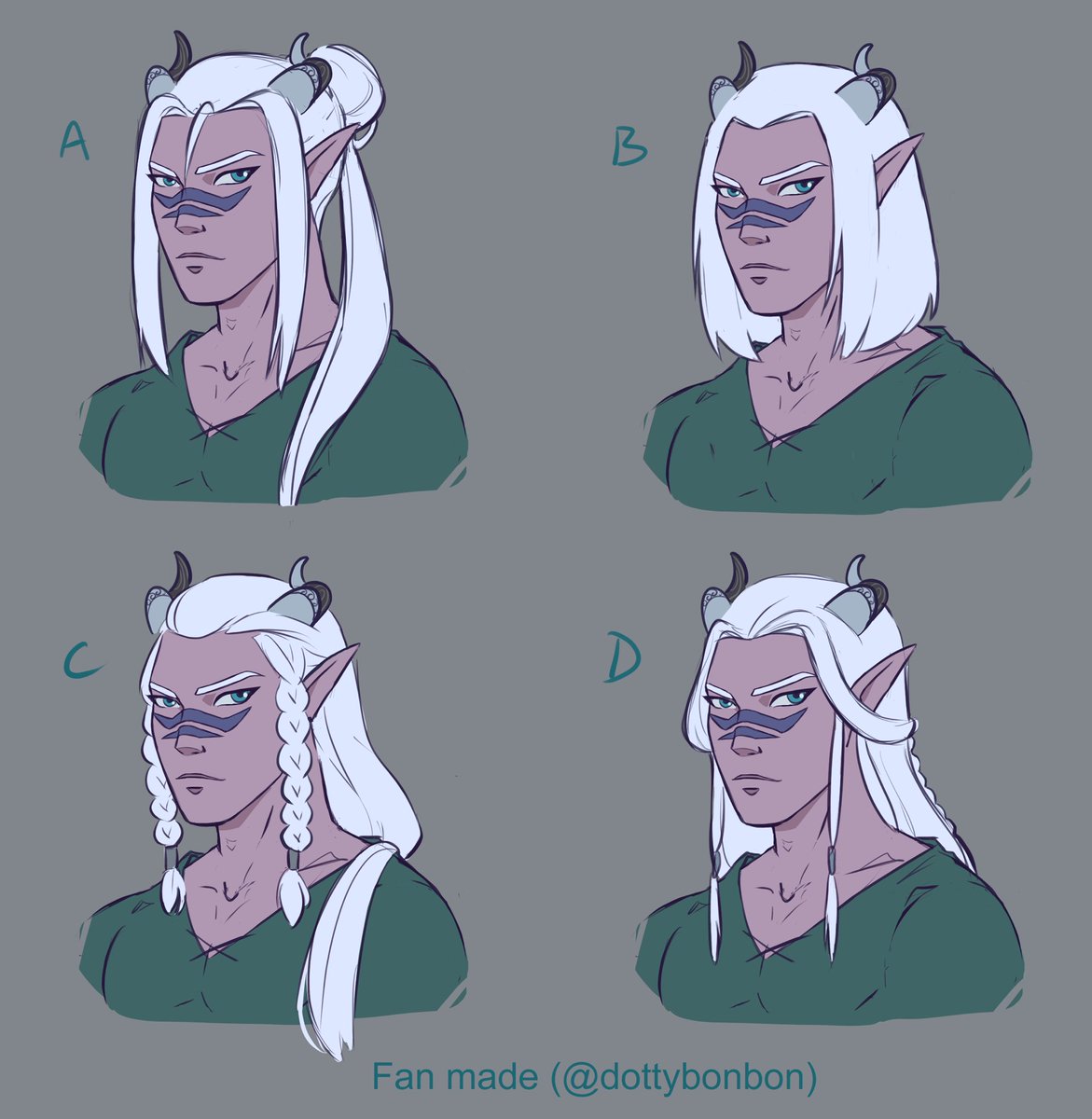 dottybonbon's tweet photo. Runaan hair concepts for fun! B stands for Bobnaan #TheDragonKing #thedragonprince #tdpart https://t.co/InXkTGfk6B