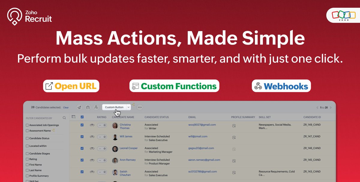 zalmib's tweet image. #Custom Buttons for #MassActions
zurl.co/bVZjH

#ZohoOne #ZohoCRM #CRM #ZohoRecruit Contact us for more to get a free no obligation trial #elxee Set up a call: zurl.co/rH85Q