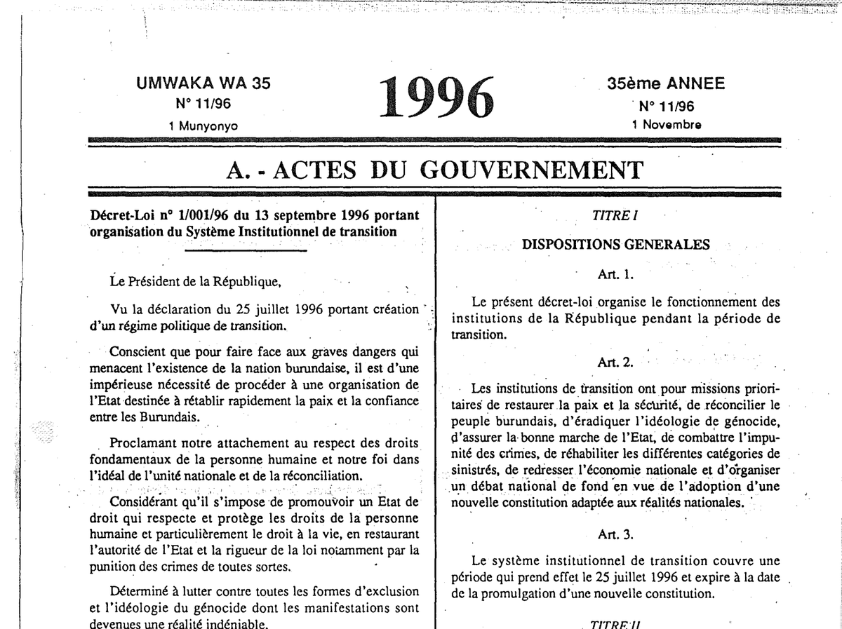 vadoniz's tweet photo. #UmusiNkuyu

Ku wa 13 Nyakanga 1996, umukuru w'igihugu w'ico gihe Majoro Petero Buyoya yateye umukono kw'itegeko nomero  1/001/ 96  rigenga intwaro y'imfatakibanza. 

📷: @iwacuinfo &amp; @lemondefr https://t.co/XbTIJoWKvQ