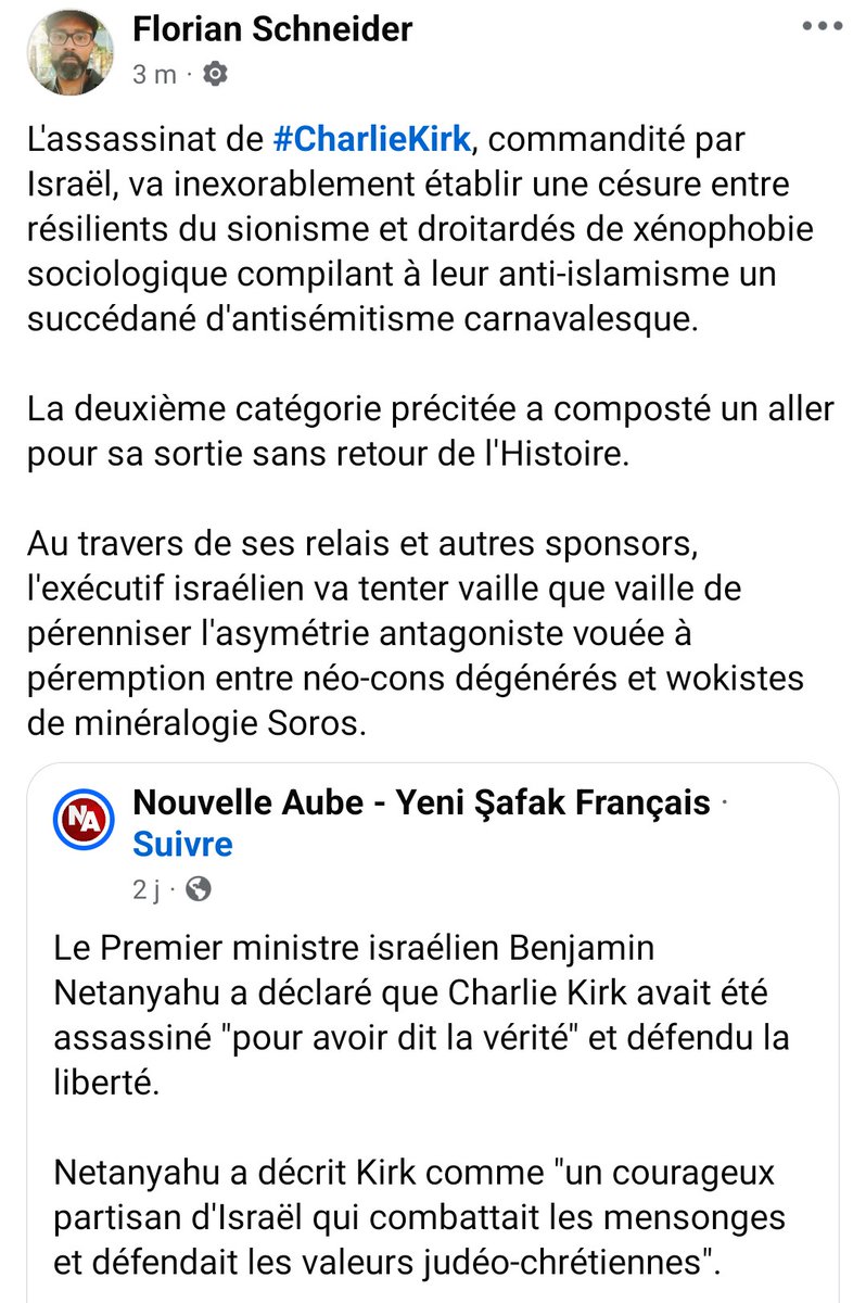 FlorianHeaven's tweet image. Via Facebook.

#CharlieKirk #Israël #IsraHell #Netanyahou_A_criminal_of_war
#Netanyahou #Sionisme #Néocons