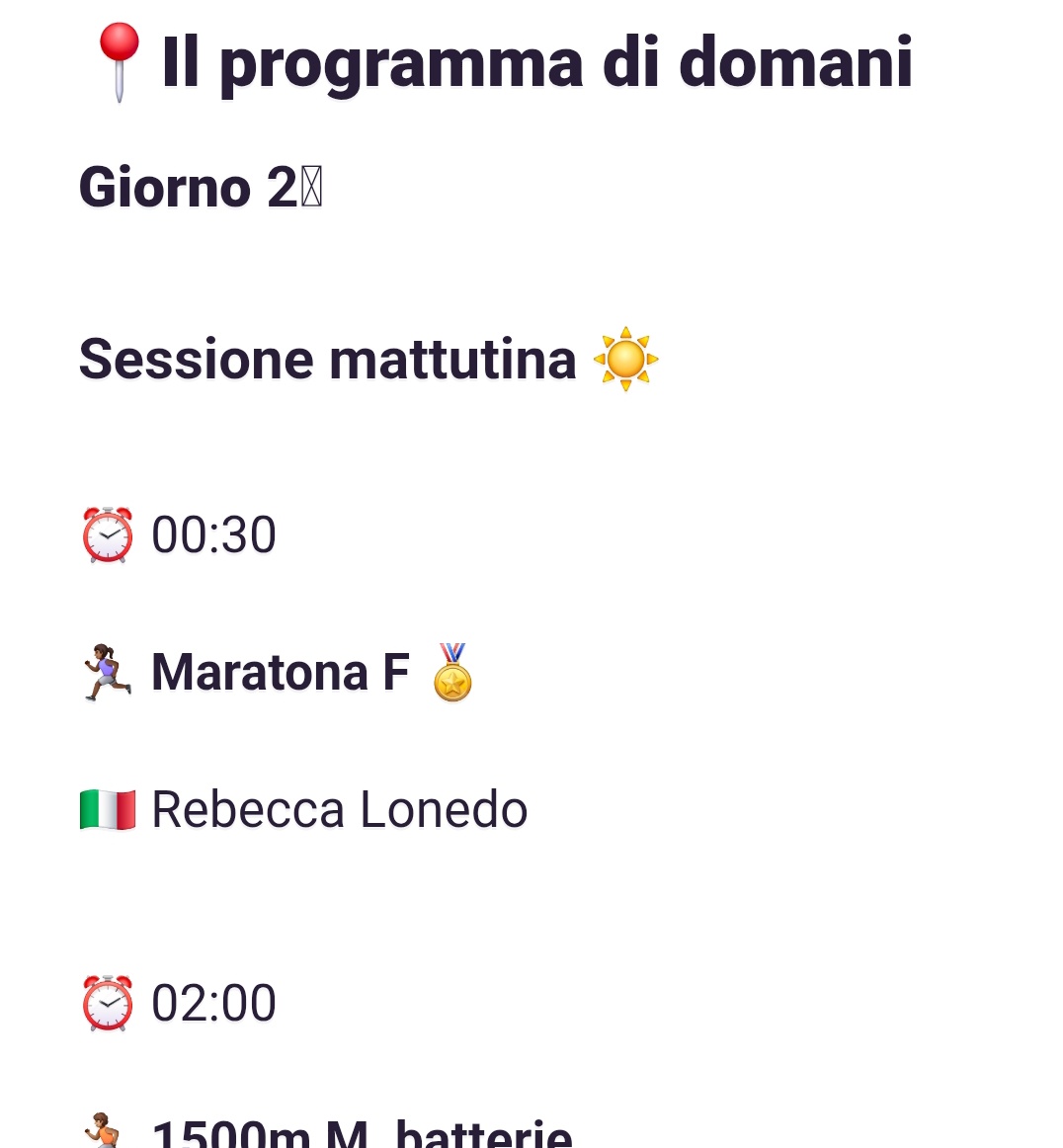 🏃🏻‍♂️ Speciale #Tokyo2025

🇮🇹 Il programma di domani con gli azzurri in gara
🏅I podi di oggi e il medagliere
📝 Il recap e commento della giornata, con focus sull'Italia

📧 Tutti i giorni direttamente nella tua mail.

👉🏻 Iscriviti QUI: steady.page/it/vita-sporti…

#WCHTokyo25