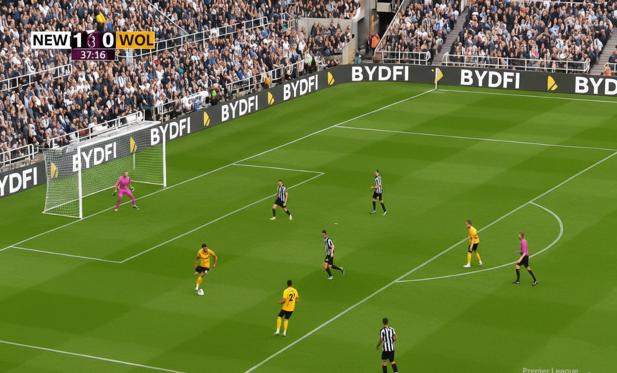 TraderTengil's tweet photo. @NUFC From Woltemade’s debut goal to Murphy’s shift and Botman’s late entrance—everything tied together. Even the BYDFi boards played their part, subtle but on-brand. https://t.co/DcwwdCtsp8