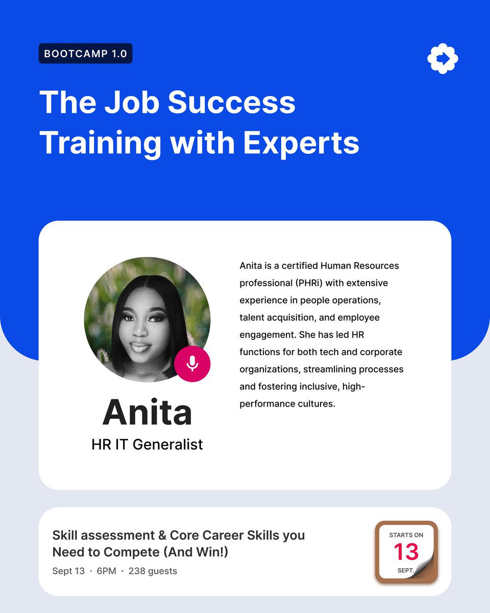 We are live with our first session 

Anita is a certified Human Resource professional and will be taking us on Skill Assessment.

Don’t miss it!