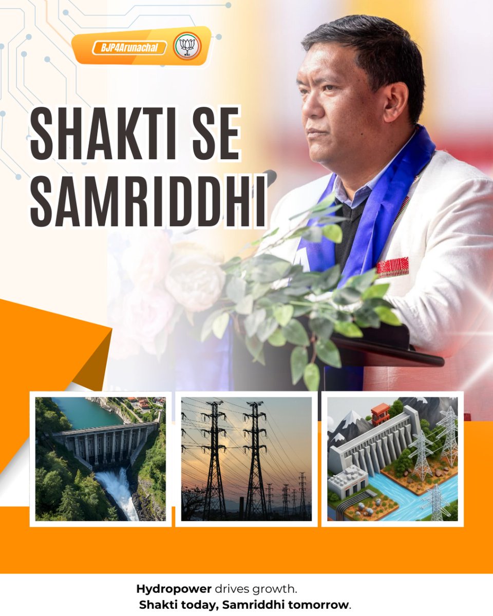 BJP4Arunachal's tweet image. From mighty rivers to remote villages, transmission lines and clean-energy projects are transforming natural wealth into lasting prosperity - a true Shakti se Samriddhi journey for a Viksit Arunachal and a stronger Bharat.

#HydroPoweringFuture #EnergyForAll #Pema3.0