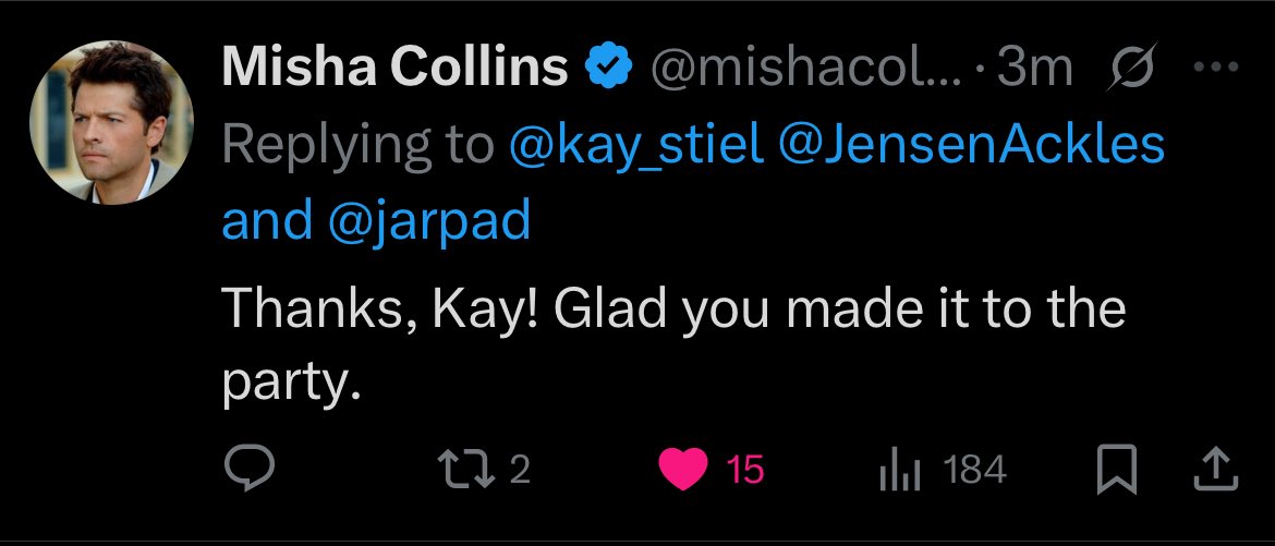 kay_stiel's tweet photo. I ain’t even going to try to play it cool today, HAPPY #SPN20! 

Now go donate to Random Acts!!! https://t.co/l5inTxVKt5