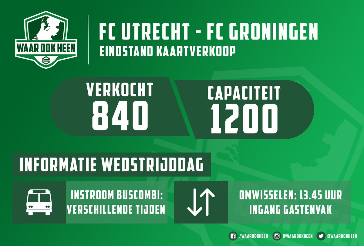 Morgen reizen er 840 Groningers naar Utrecht af!

#fcgroningen #waarookheen