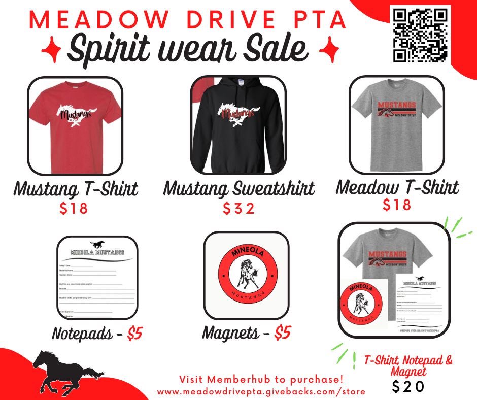 MeadowDrPTA's tweet photo. Be ready for spirit days and Homecoming! 

🔥 Youth Sweatshirts SOLD OUT out at Meet your Teacher Night 🔥 Pre-order NOW! 

Adult sweatshirts are available
T-shirts available in youth &amp; adult all sizes

Save the image to your phone, and touch the QR code to open the link https://t.co/FCHUTYIR7N