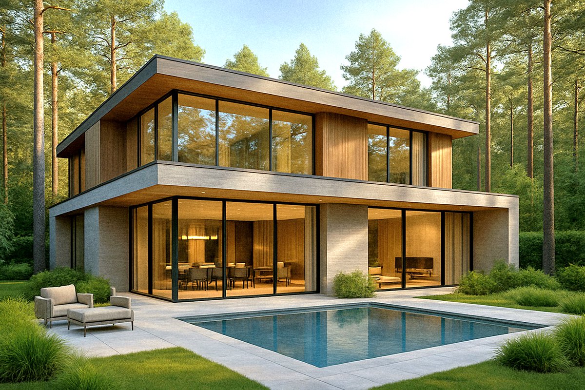 Modern living meets nature.
A seamless blend of glass, wood &amp; light — creating spaces that inspire.

Let’s design your dream home together. ✨

#Architecture #ModernDesign #LuxuryHomes