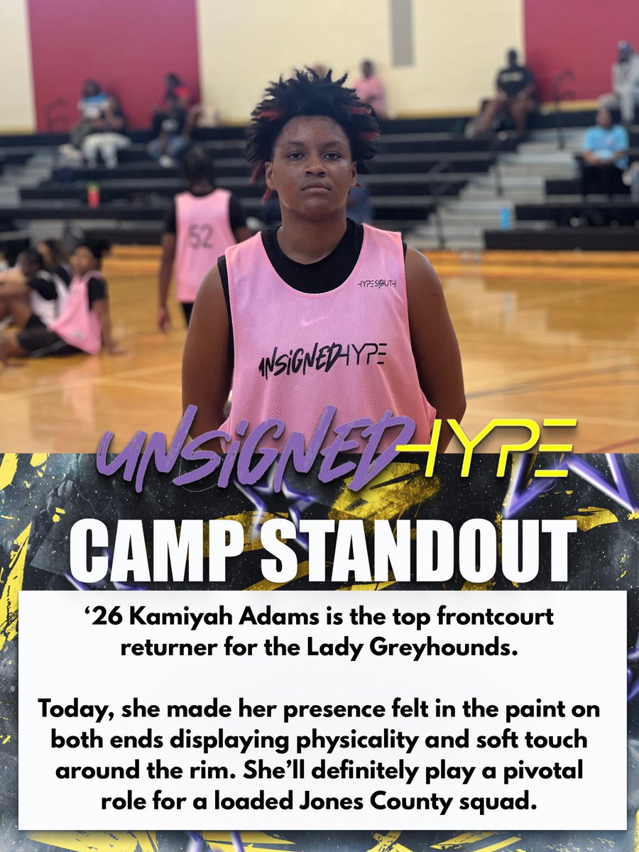 Available senior forward who’ll be a key piece to Jones County’s puzzle this season. A solid post presence that also has the ability to play free throw line extended.

📲 <a href="/KamiyahA2026/">Kamiyah Adams</a>