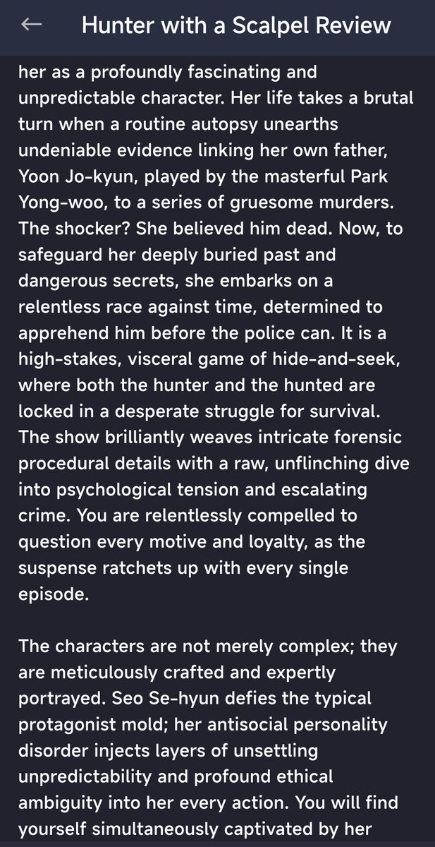 PrettyUnnies's tweet photo. Found a brilliant Review on #HunterWithAScalpel from mydramalist. https://t.co/DVfHfVPWpP